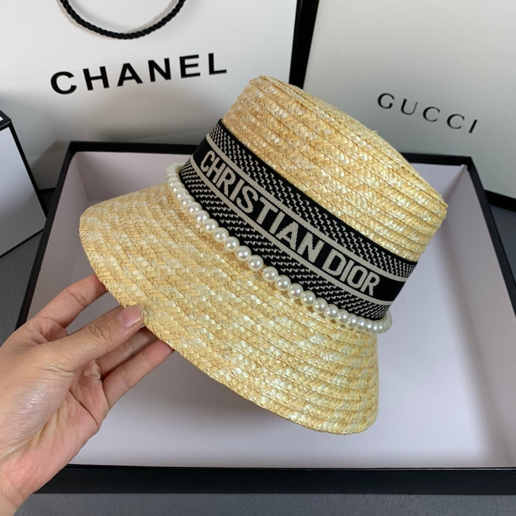 Dior Pearl Web Straw Bucket Hat - Serene