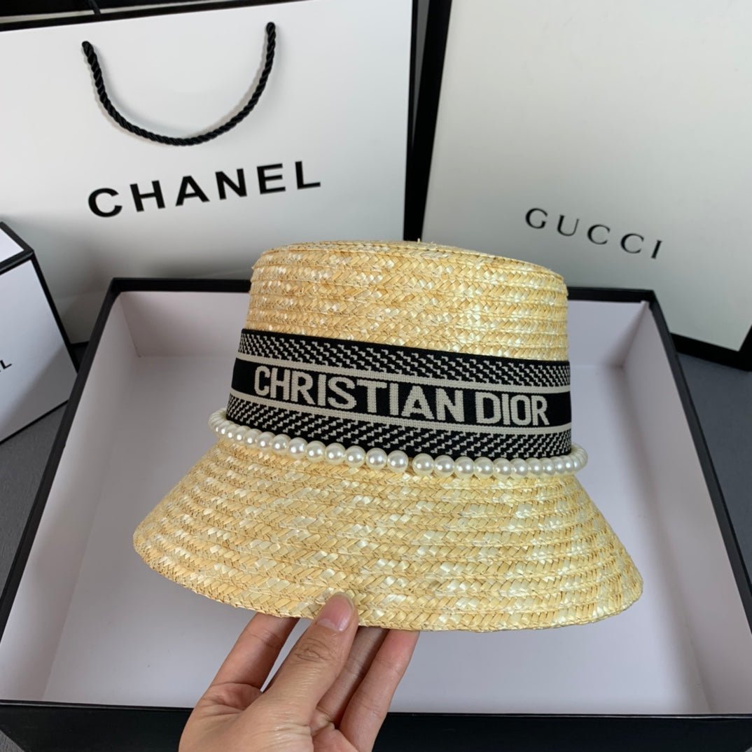 Dior Pearl Web Straw Bucket Hat - Serene