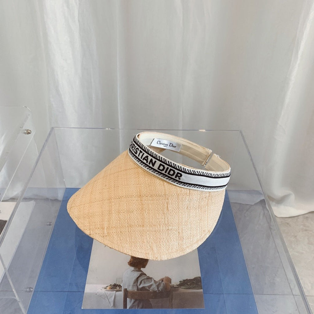 Dior Raffia Straw Sun Visor | Luxury Designer Wide Brim Beach Hat - Serene