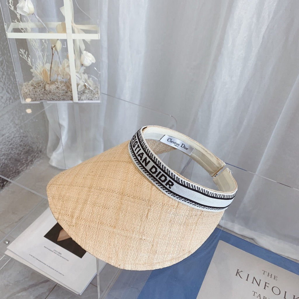 Dior Raffia Straw Sun Visor | Luxury Designer Wide Brim Beach Hat - Serene