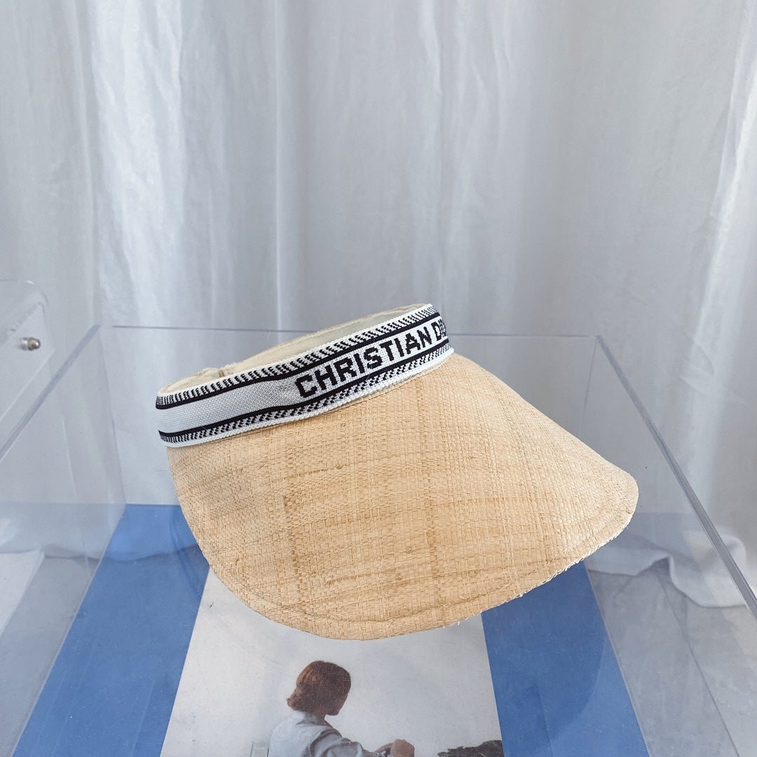 Dior Raffia Straw Sun Visor | Luxury Designer Wide Brim Beach Hat - Serene