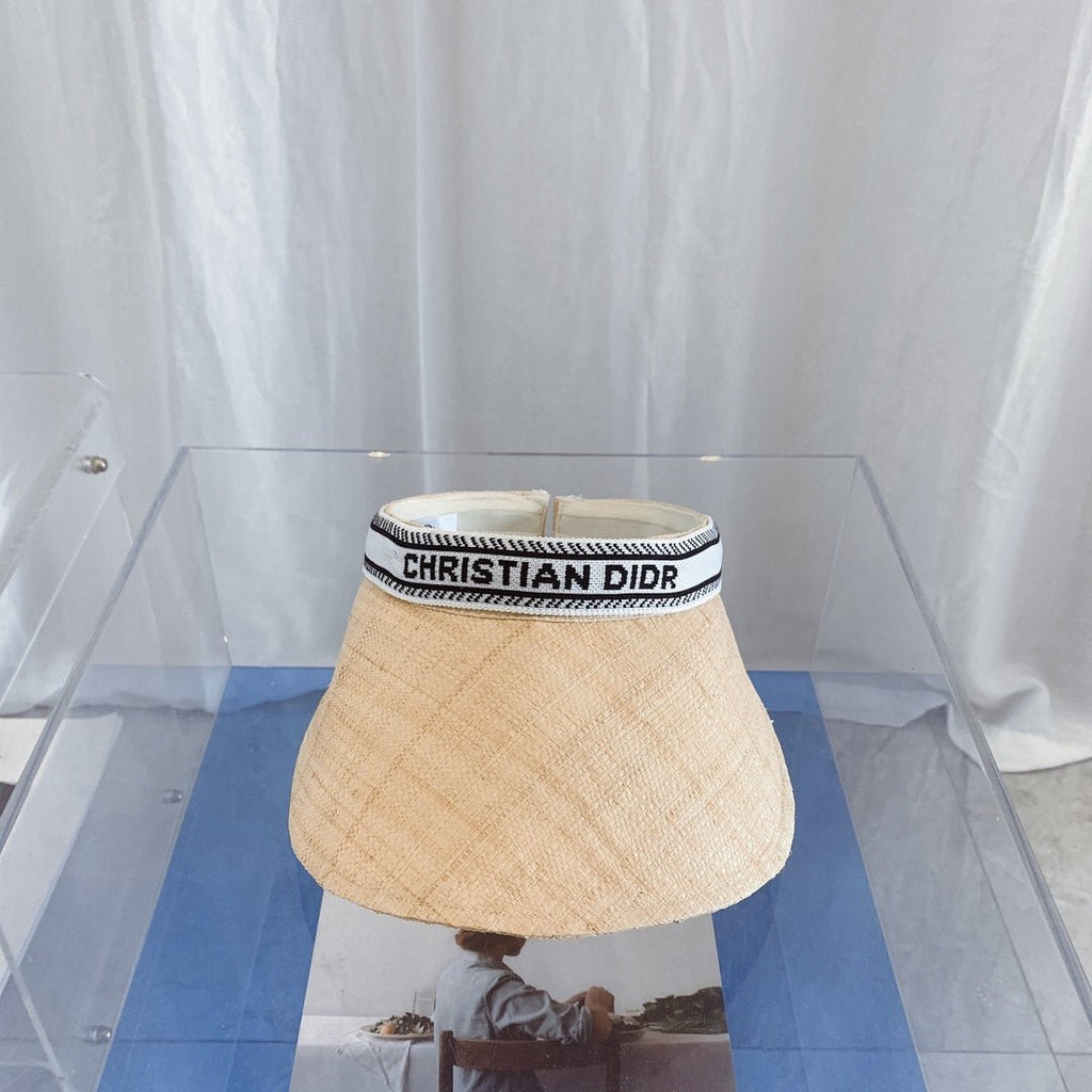 Dior Raffia Straw Sun Visor | Luxury Designer Wide Brim Beach Hat - Serene