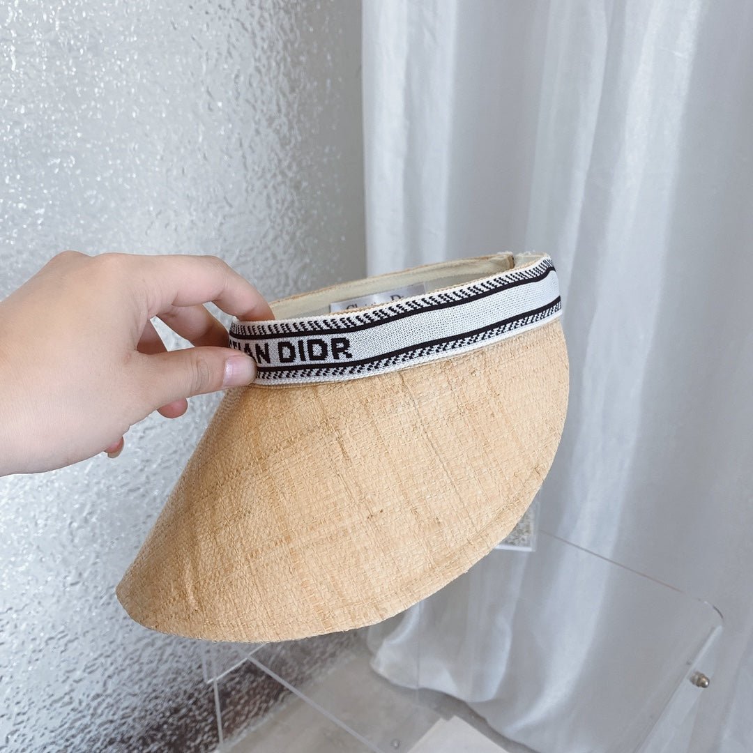 Dior Raffia Straw Sun Visor | Luxury Designer Wide Brim Beach Hat - Serene
