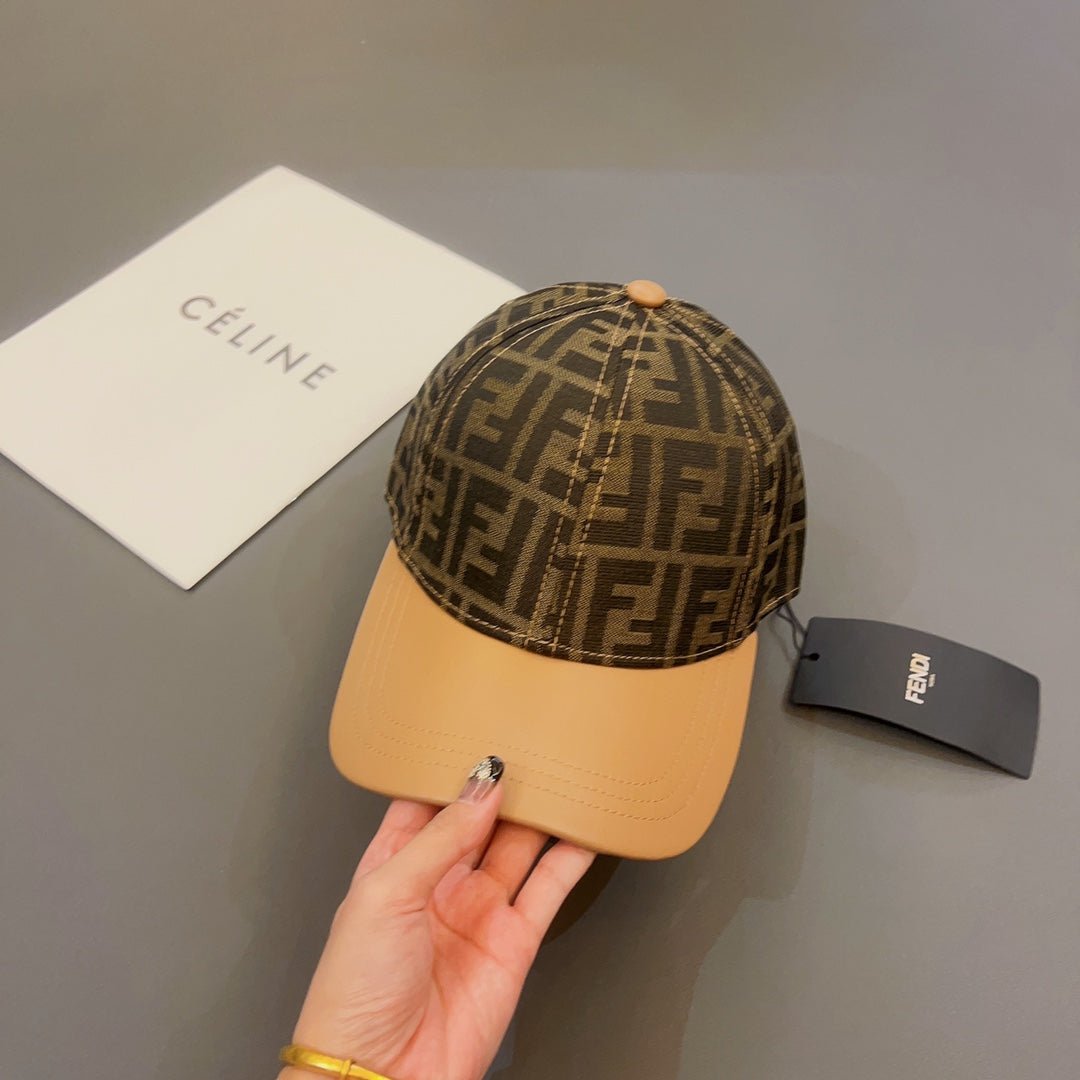 FENDI Jacquard Leather Baseball Cap | Luxury Designer Cotton Cap - Serene