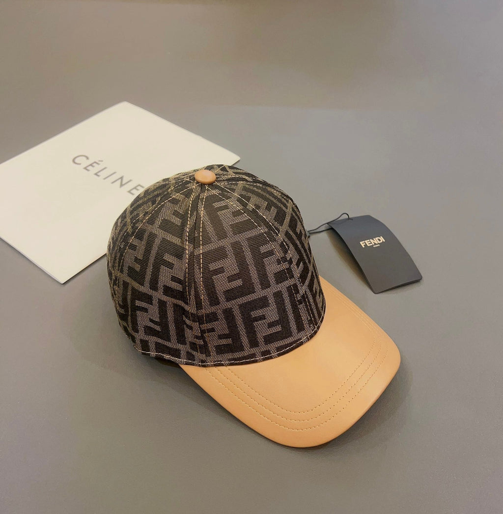 FENDI Jacquard Leather Baseball Cap | Luxury Designer Cotton Cap - Serene