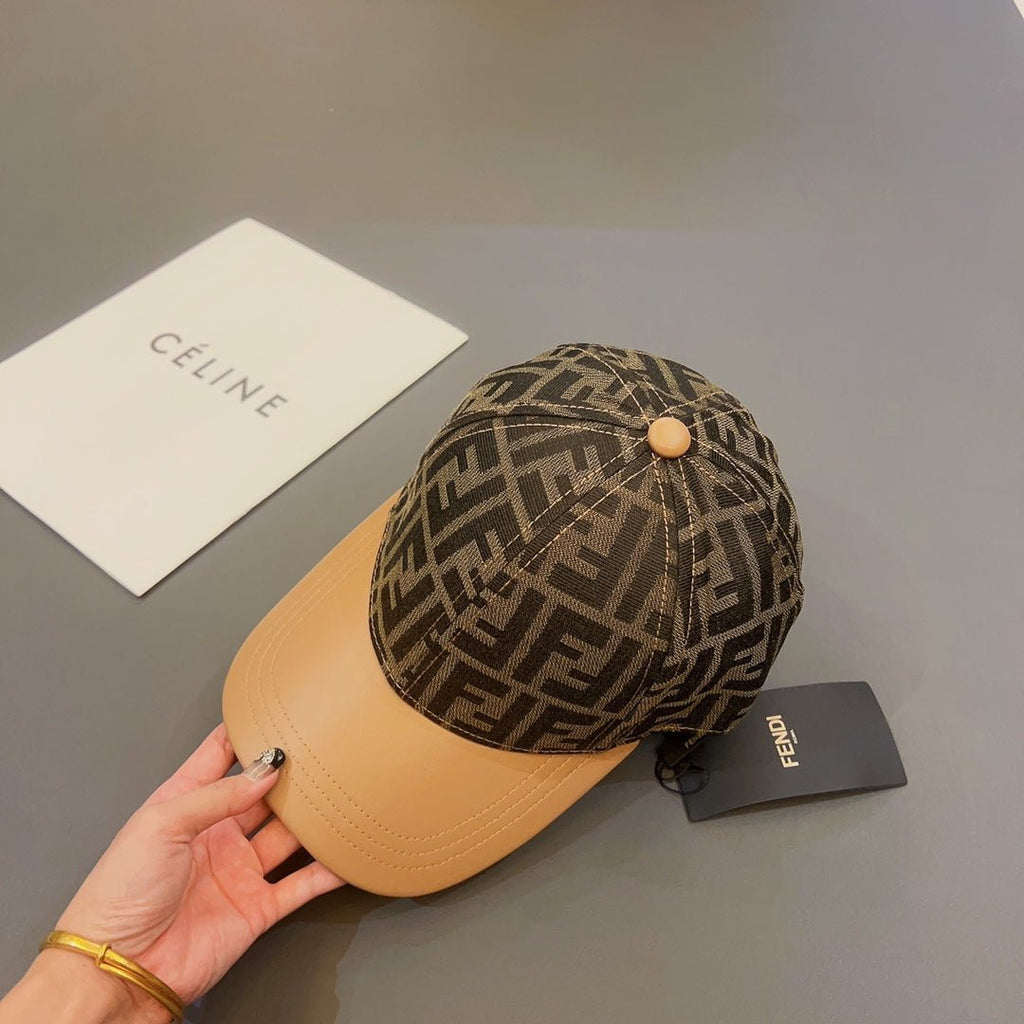 FENDI Jacquard Leather Baseball Cap | Luxury Designer Cotton Cap - Serene