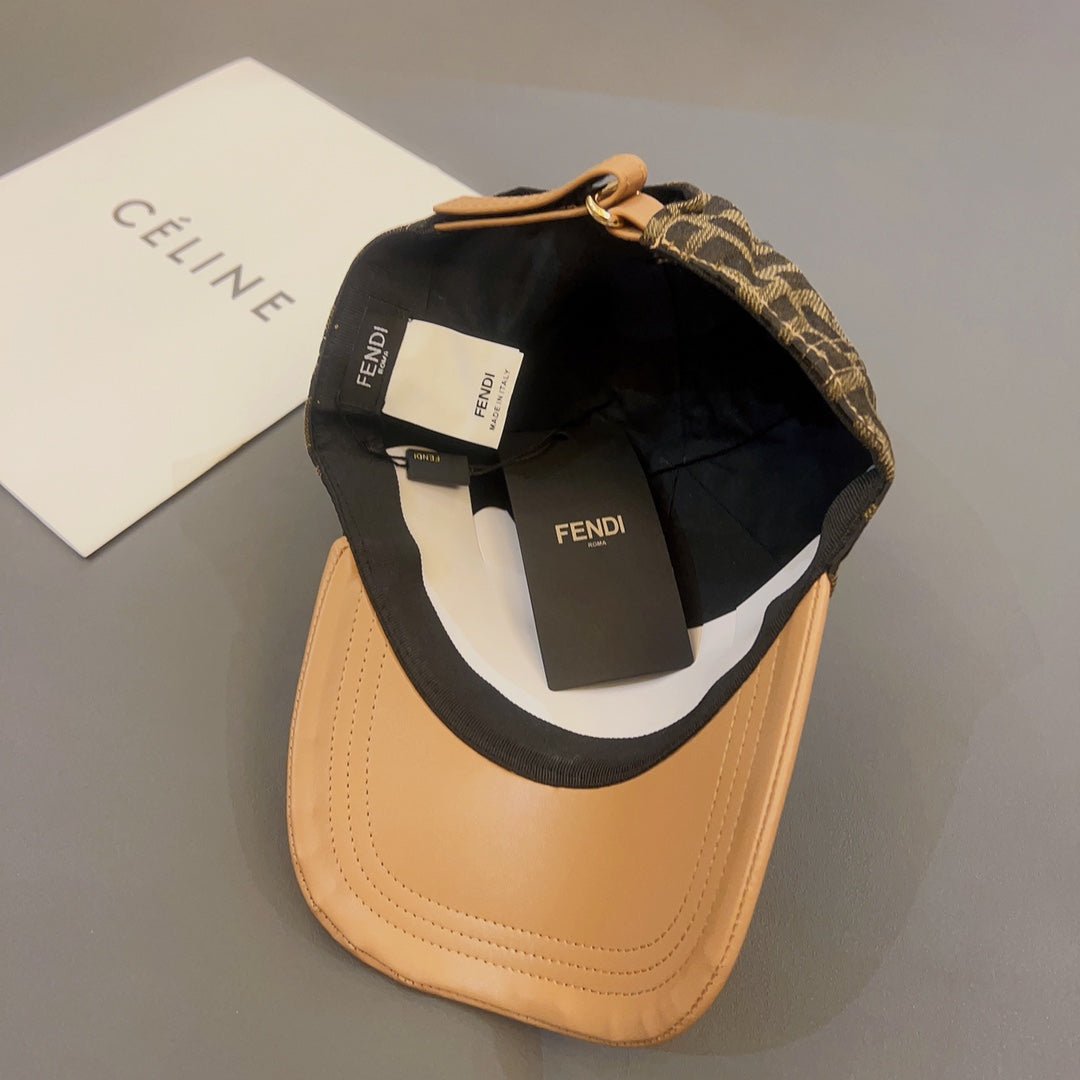 FENDI Jacquard Leather Baseball Cap | Luxury Designer Cotton Cap - Serene
