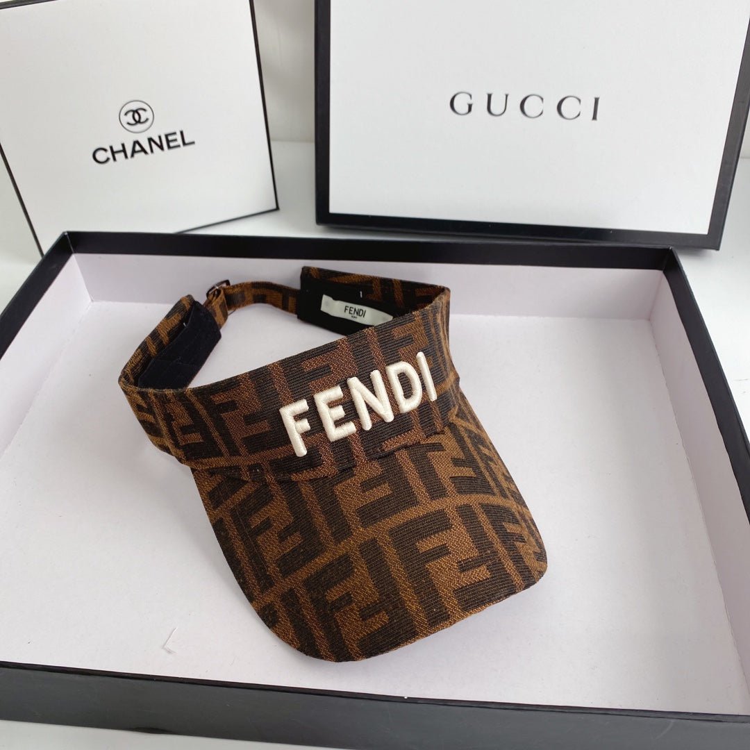 FENDI Logo Embroidered Cotton Sun Visor | Luxury Designer Adjustable Visor Hat - Serene