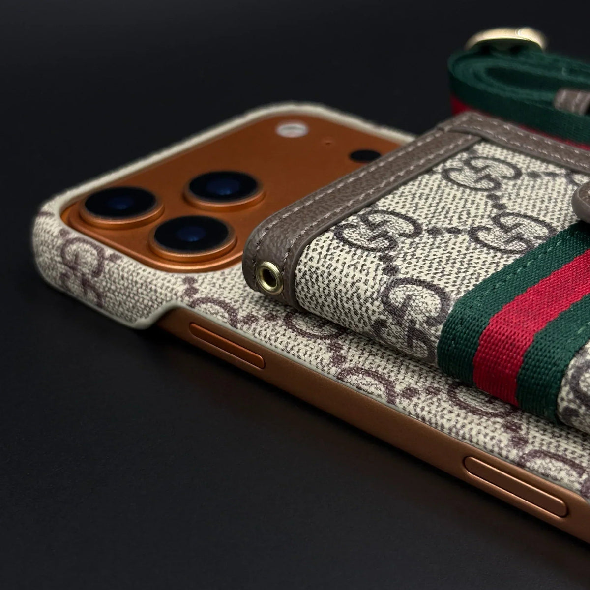 GG Monogram Gucci iPhone 18 Pro Case with Card Holder & Detachable Strap – Luxury Gucci Phone Case - Serene