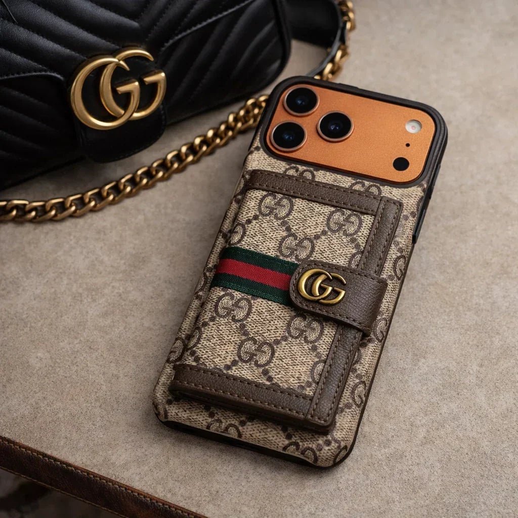 GG Monogram Gucci iPhone 18 Pro Case with Card Holder & Detachable Strap – Luxury Gucci Phone Case - Serene