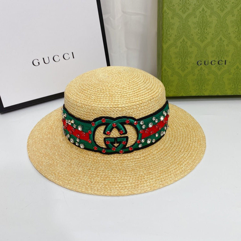 Gucci Double G Woven Raffia Fabric Sun Hat for Women | Luxury Designer Beach Hat - Serene