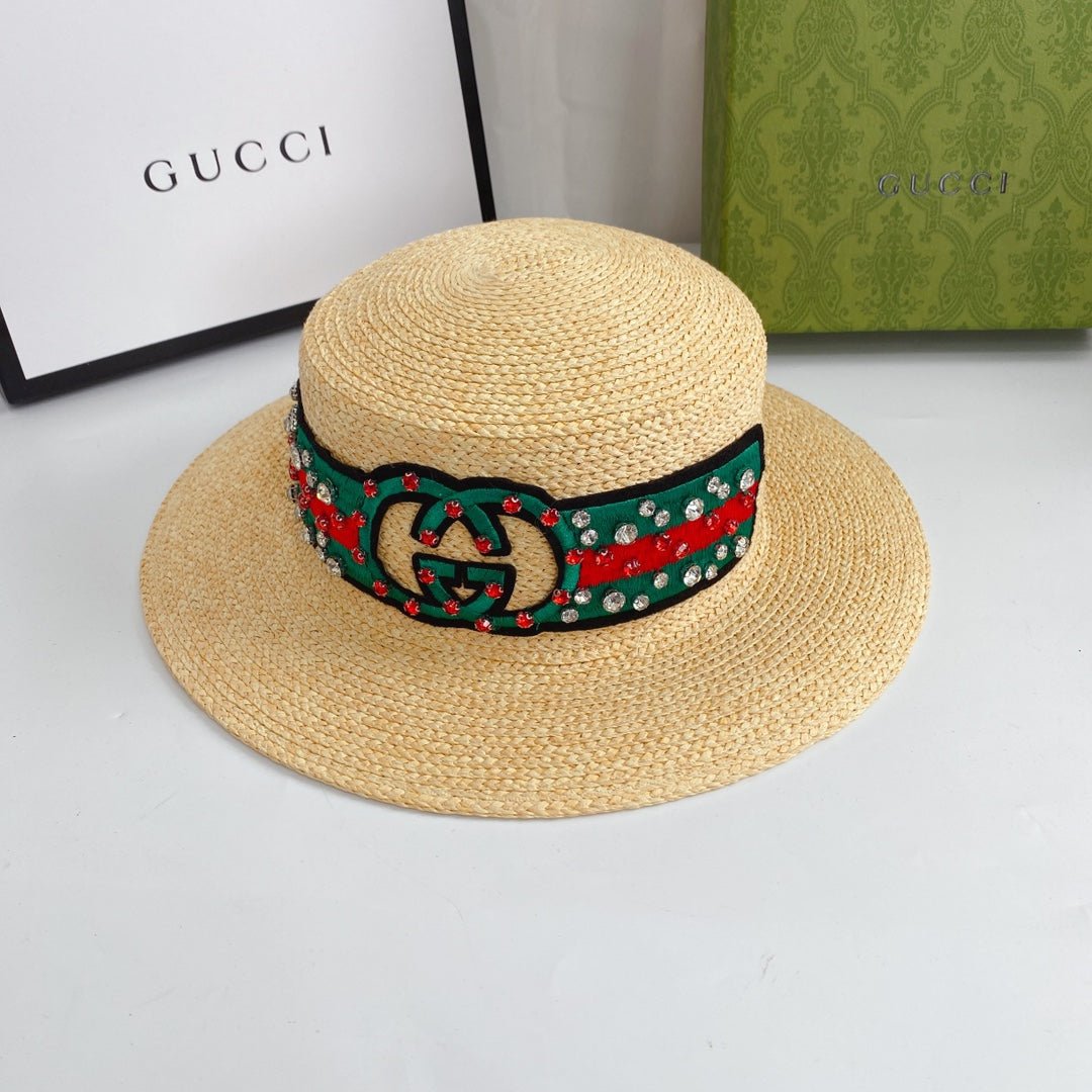 Gucci Double G Woven Raffia Fabric Sun Hat for Women | Luxury Designer Beach Hat - Serene