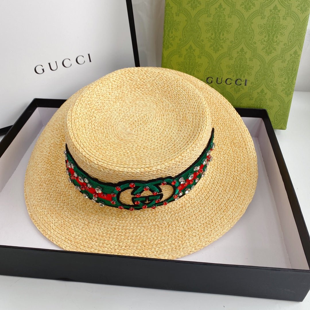 Gucci Double G Woven Raffia Fabric Sun Hat for Women | Luxury Designer Beach Hat - Serene