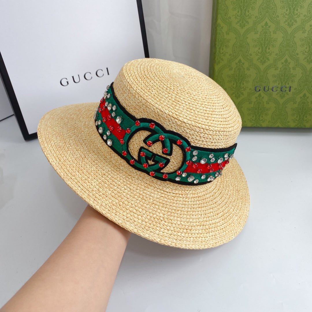 Gucci Double G Woven Raffia Fabric Sun Hat for Women | Luxury Designer Beach Hat - Serene