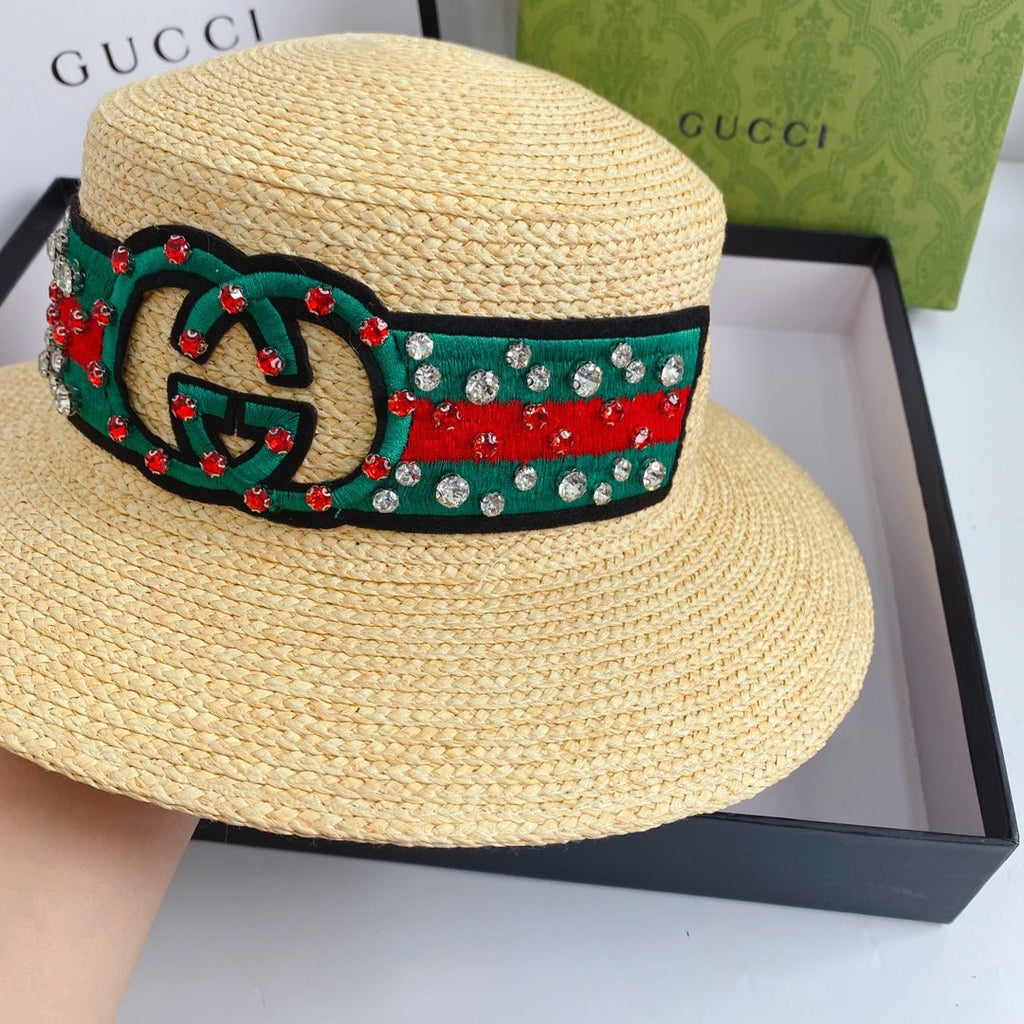 Gucci Double G Woven Raffia Fabric Sun Hat for Women | Luxury Designer Beach Hat - Serene