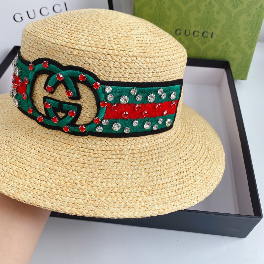 Gucci Double G Woven Raffia Fabric Sun Hat for Women | Luxury Designer Beach Hat - Serene