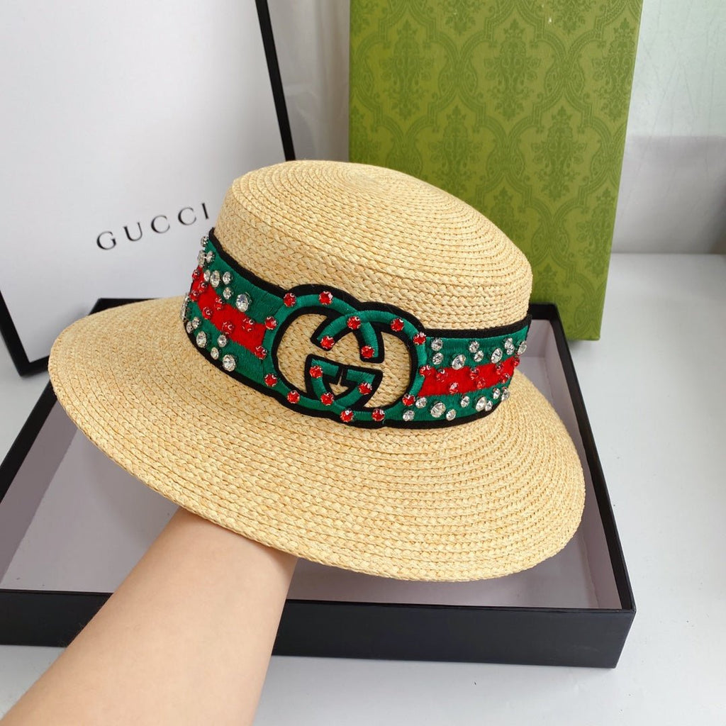 Gucci Double G Woven Raffia Fabric Sun Hat for Women | Luxury Designer Beach Hat - Serene