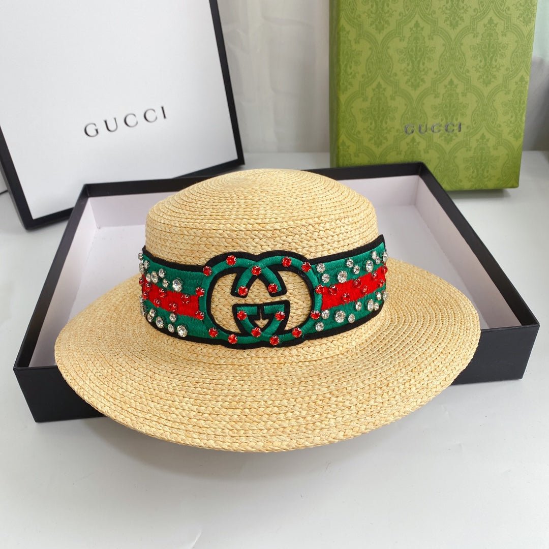 Gucci Double G Woven Raffia Fabric Sun Hat for Women | Luxury Designer Beach Hat - Serene
