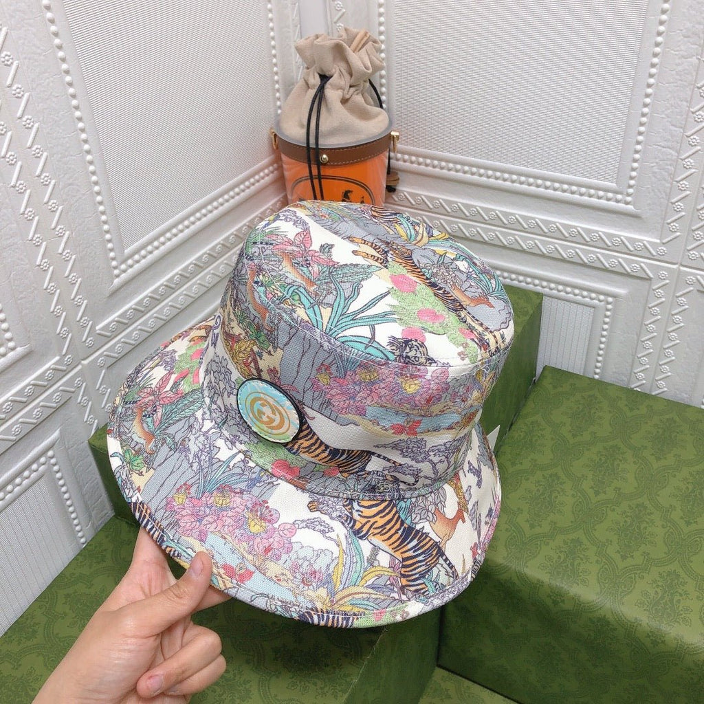 Gucci Floral Tiger Cotton Bucket Hat | Luxury Designer Botanical Bucket Hat - Serene
