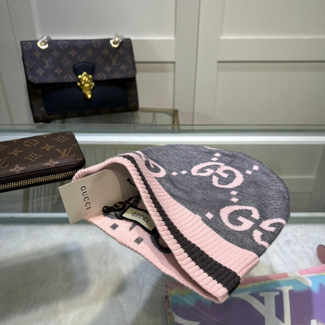 Gucci GG Jacquard Wool Knit Beanie | Luxury Designer Winter Hat - Serene