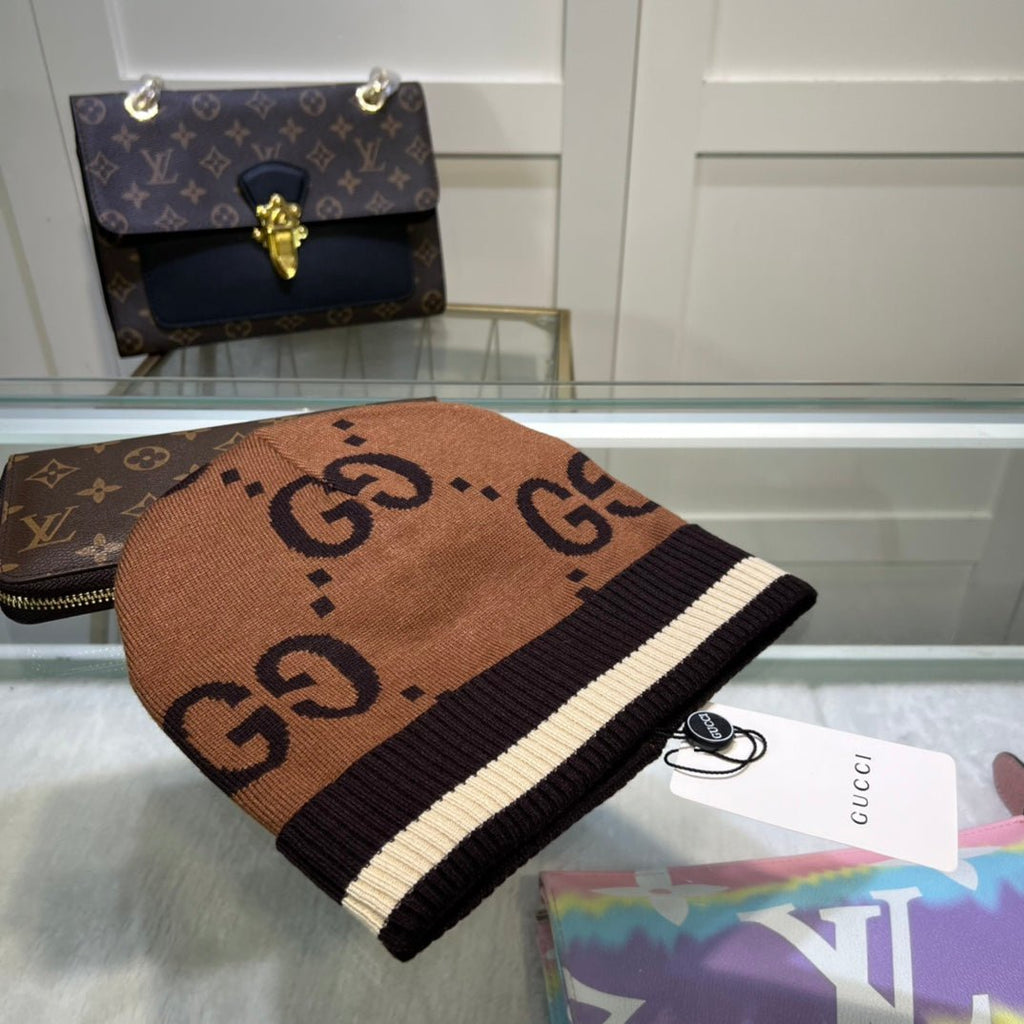 Gucci GG Jacquard Wool Knit Beanie | Luxury Designer Winter Hat - Serene