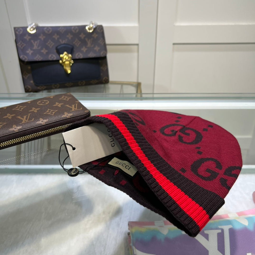 Gucci GG Jacquard Wool Knit Beanie | Luxury Designer Winter Hat - Serene
