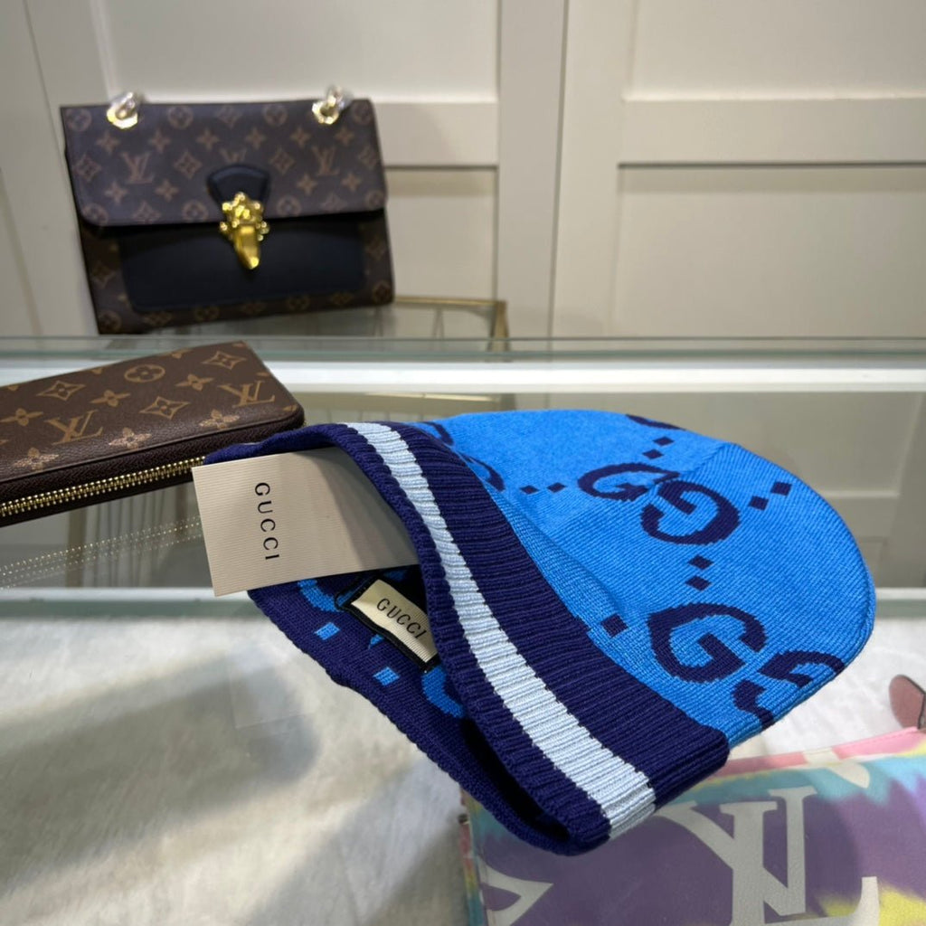 Gucci GG Jacquard Wool Knit Beanie | Luxury Designer Winter Hat - Serene