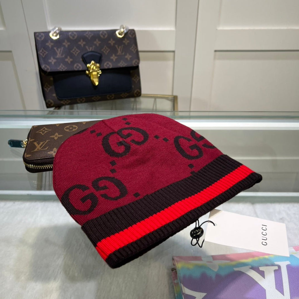 Gucci GG Jacquard Wool Knit Beanie | Luxury Designer Winter Hat - Serene