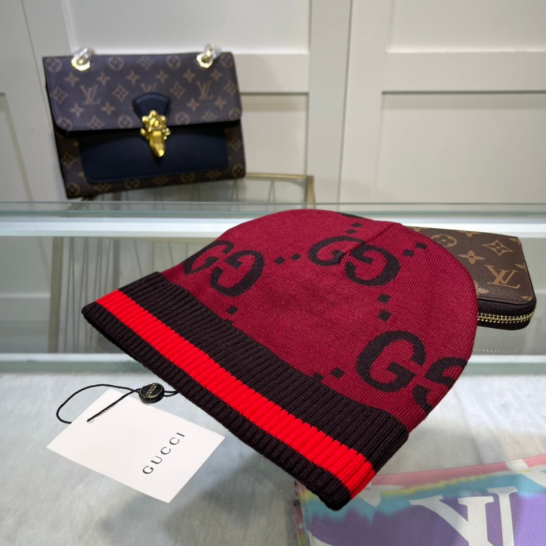 Gucci GG Jacquard Wool Knit Beanie | Luxury Designer Winter Hat - Serene