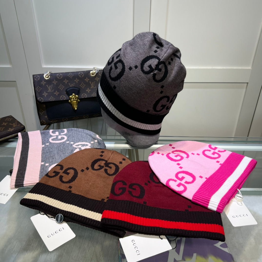 Gucci GG Jacquard Wool Knit Beanie | Luxury Designer Winter Hat - Serene