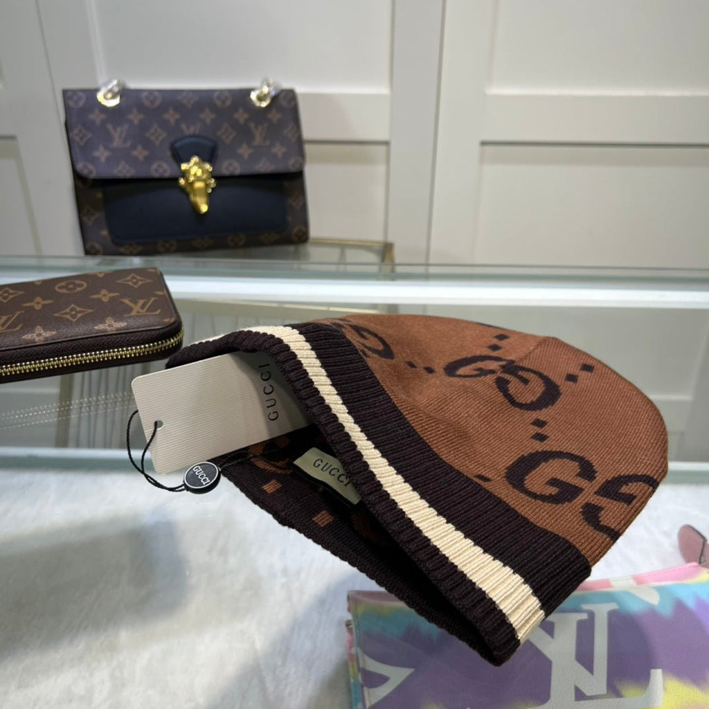 Gucci GG Jacquard Wool Knit Beanie | Luxury Designer Winter Hat - Serene