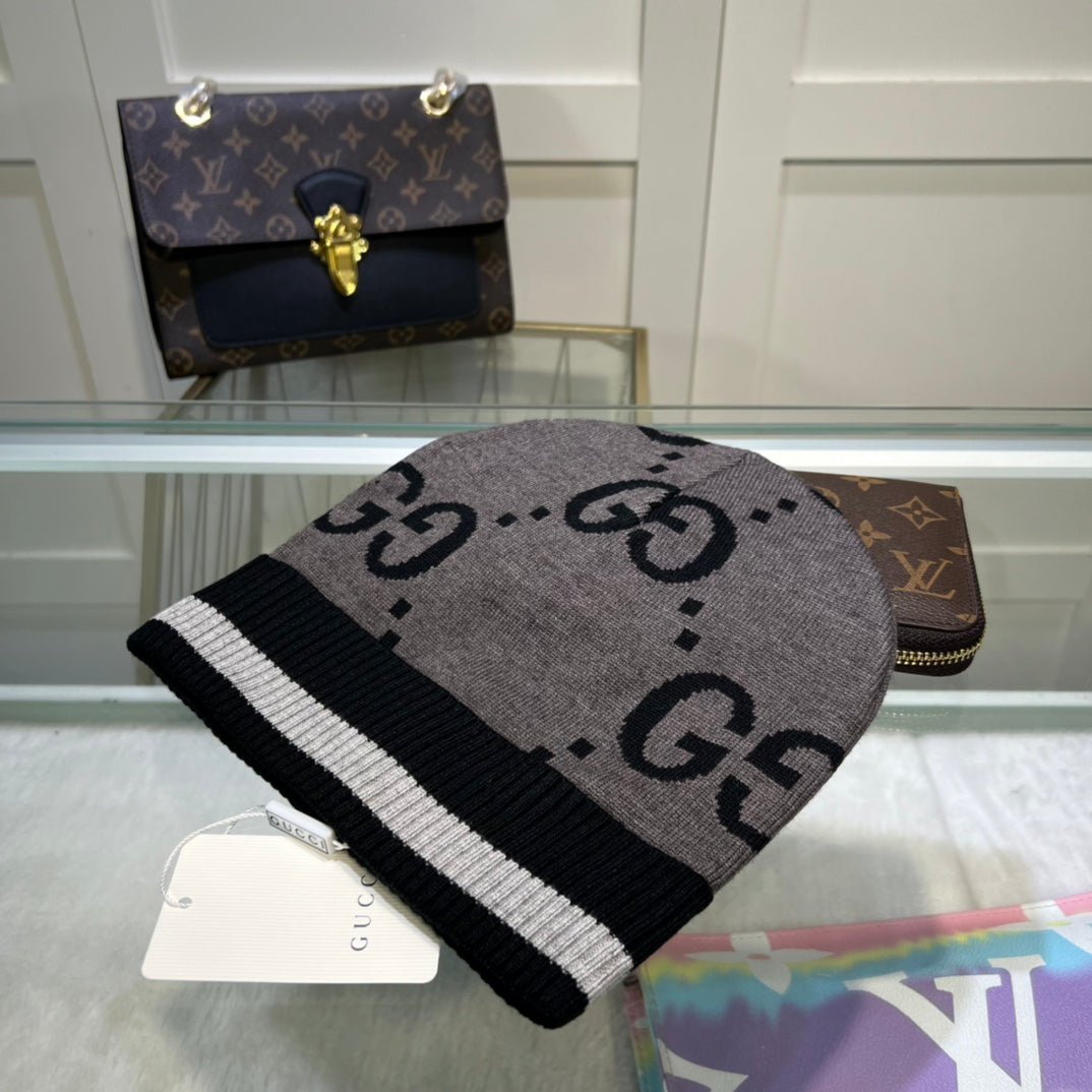 Gucci GG Jacquard Wool Knit Beanie | Luxury Designer Winter Hat - Serene
