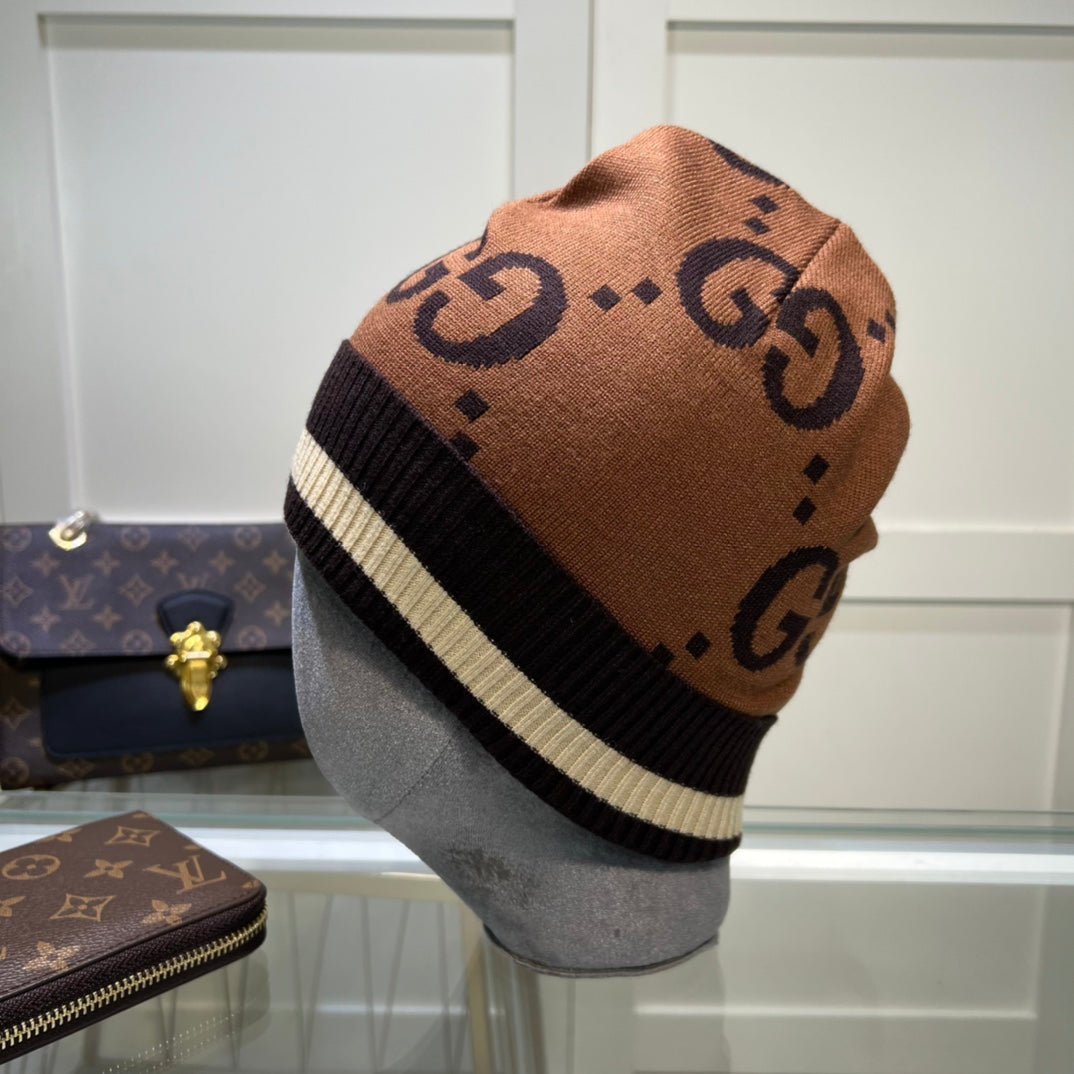 Gucci GG Jacquard Wool Knit Beanie | Luxury Designer Winter Hat - Serene