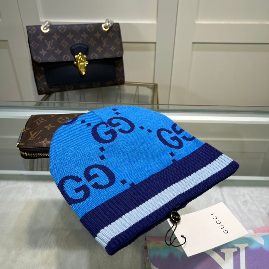 Gucci GG Jacquard Wool Knit Beanie | Luxury Designer Winter Hat - Serene