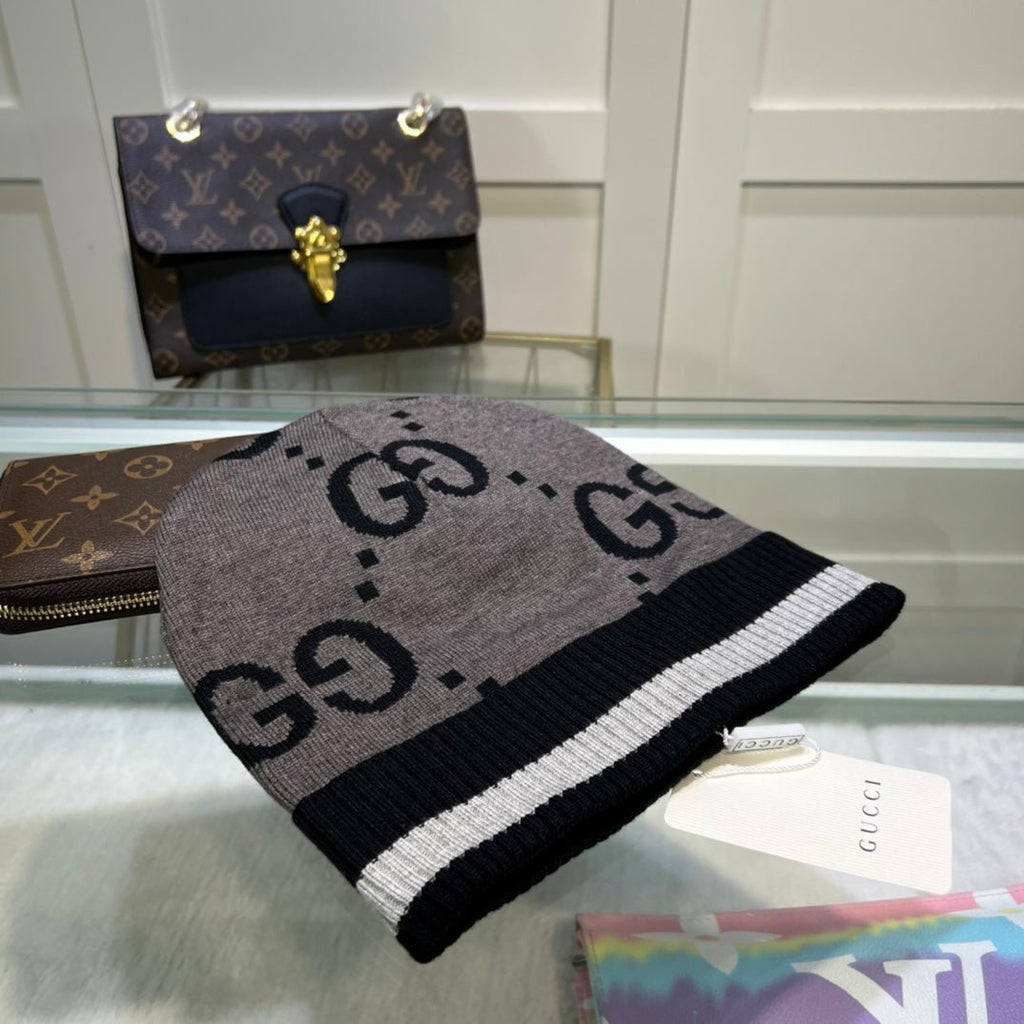 Gucci GG Jacquard Wool Knit Beanie | Luxury Designer Winter Hat - Serene