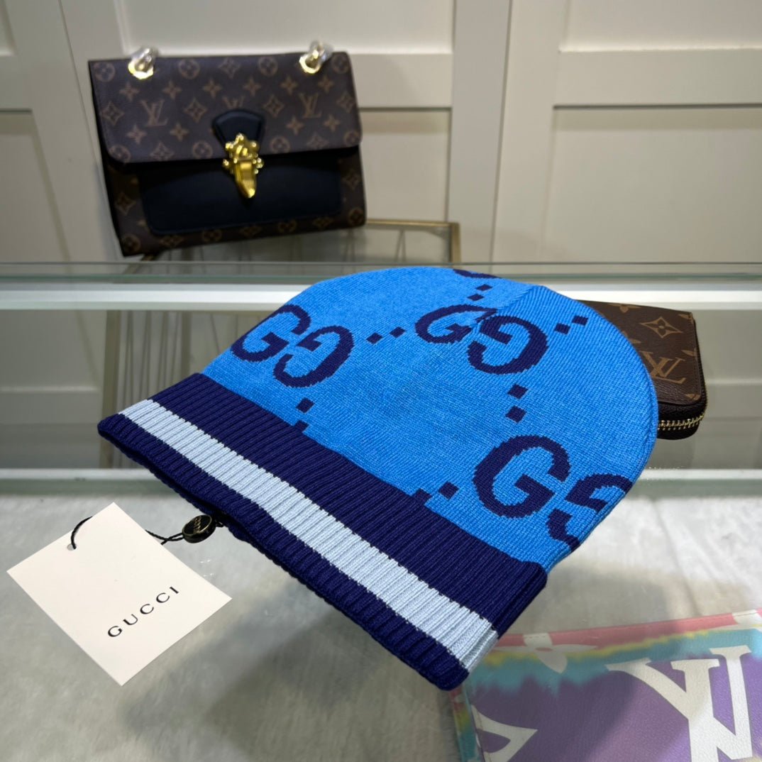 Gucci GG Jacquard Wool Knit Beanie | Luxury Designer Winter Hat - Serene