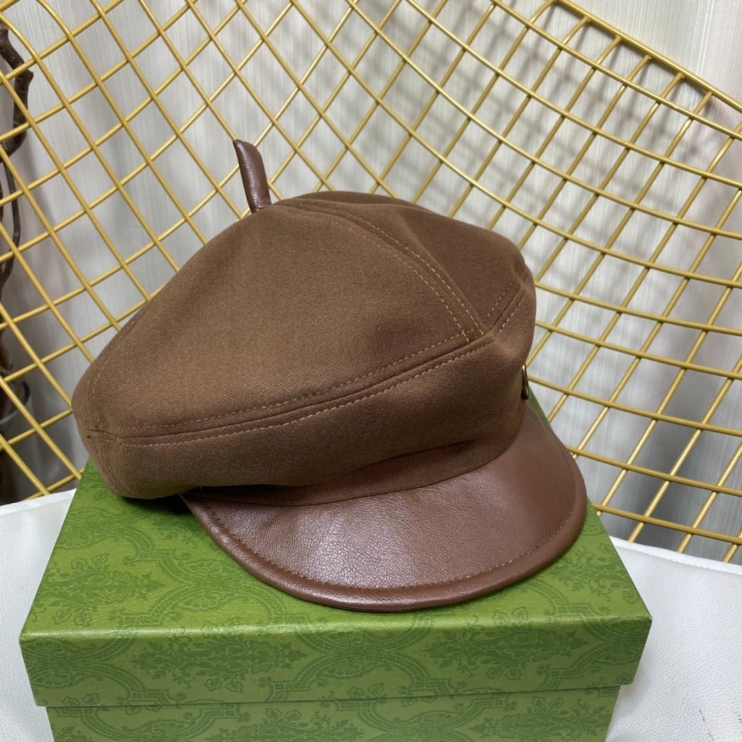 Gucci GG Metal Logo Octagonal Flat Cap | Luxury Designer Cashmere Hat - Serene
