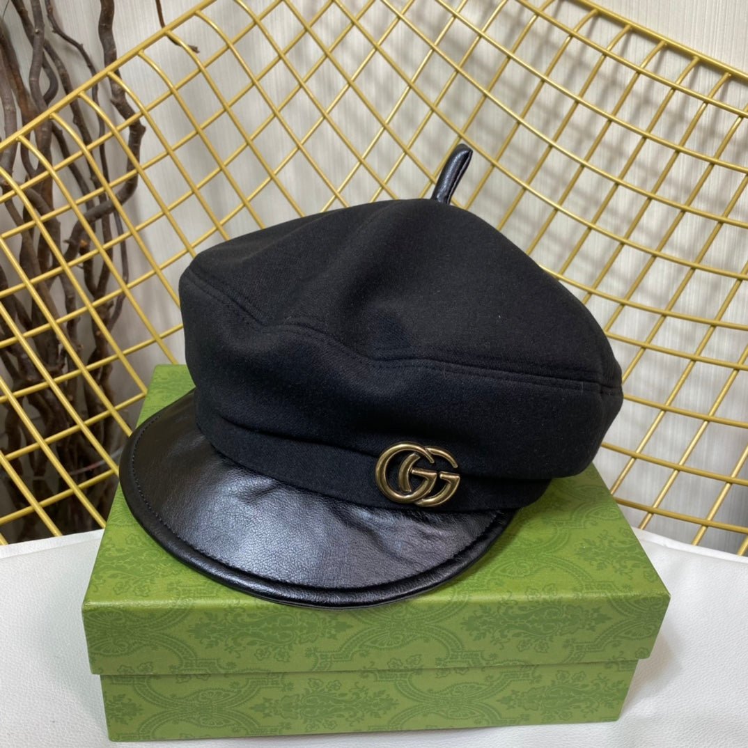Gucci GG Metal Logo Octagonal Flat Cap | Luxury Designer Cashmere Hat - Serene