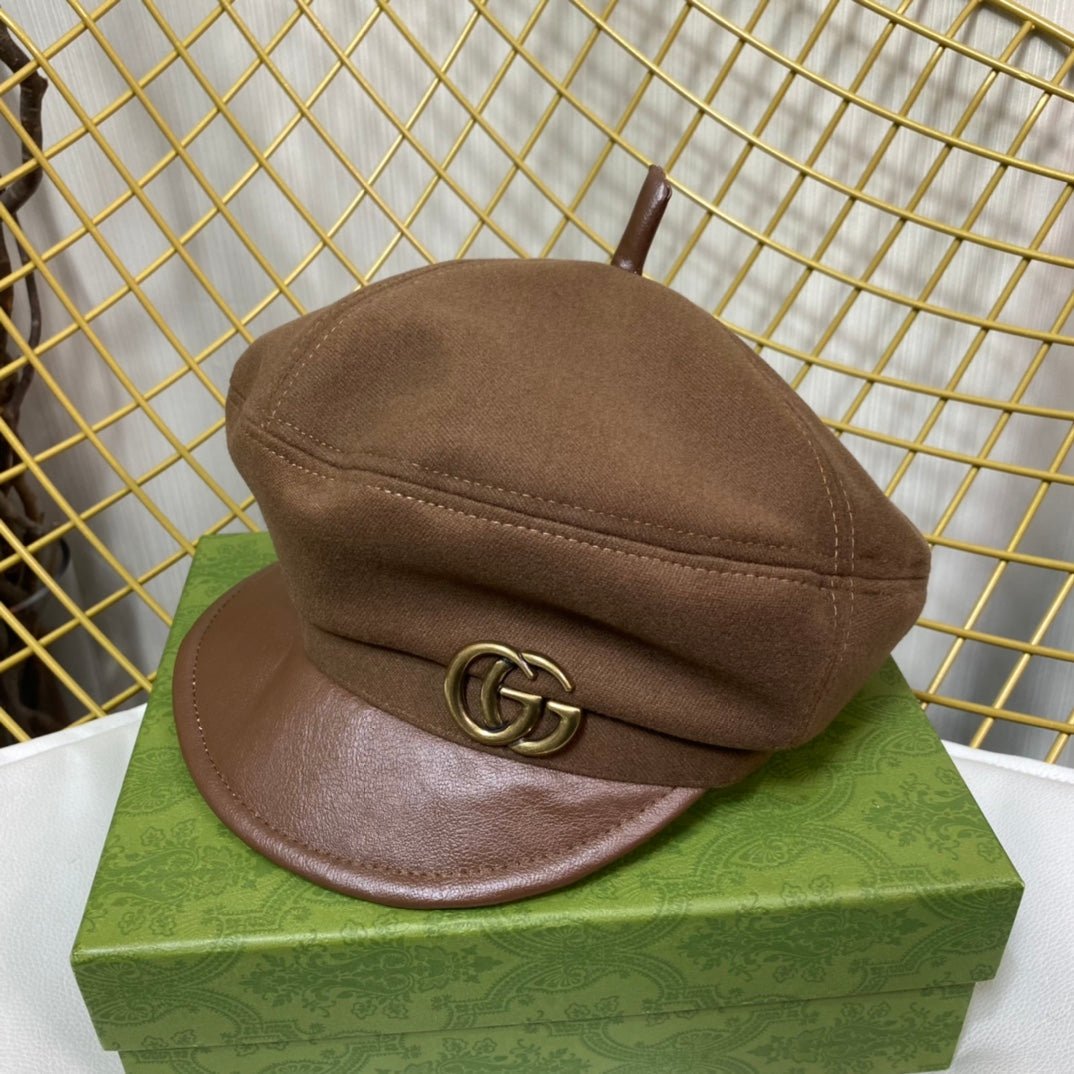 Gucci GG Metal Logo Octagonal Flat Cap | Luxury Designer Cashmere Hat - Serene