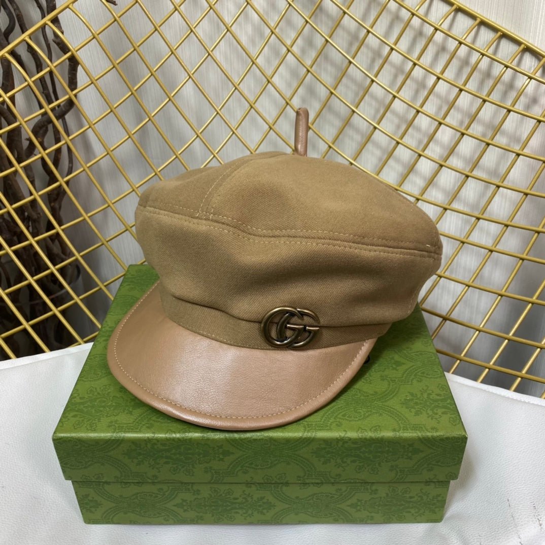 Gucci GG Metal Logo Octagonal Flat Cap | Luxury Designer Cashmere Hat - Serene