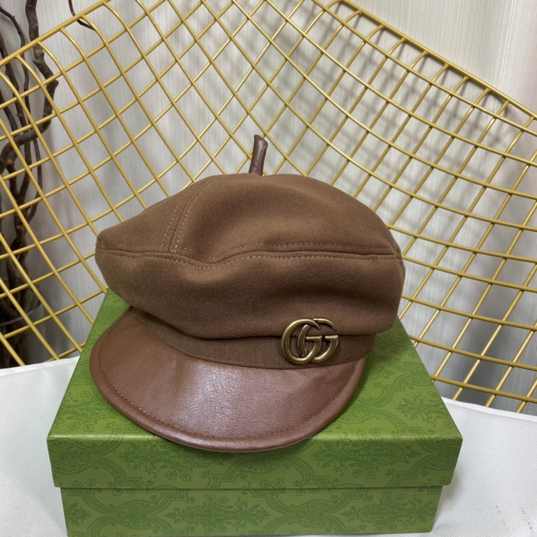 Gucci GG Metal Logo Octagonal Flat Cap | Luxury Designer Cashmere Hat - Serene