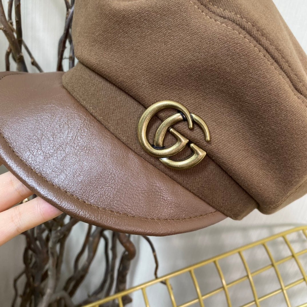 Gucci GG Metal Logo Octagonal Flat Cap | Luxury Designer Cashmere Hat - Serene