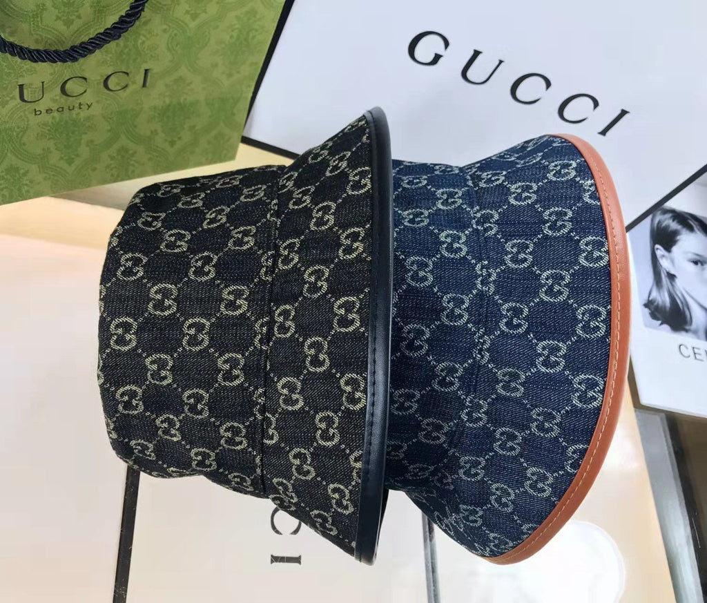 Gucci GG Monogram Premium Denim Bucket Hat for Men & Women - Serene