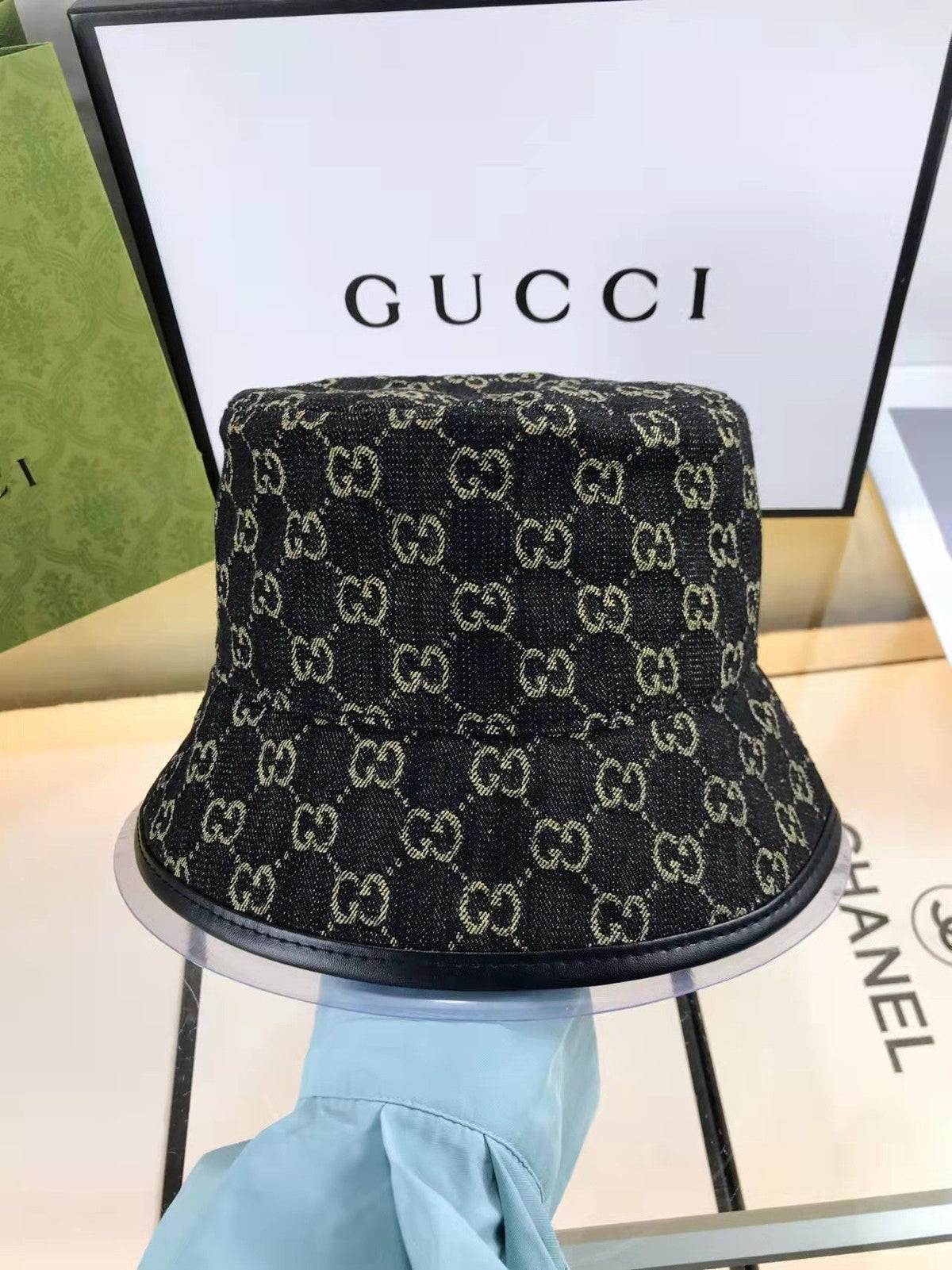 Gucci GG Monogram Premium Denim Bucket Hat for Men & Women - Serene