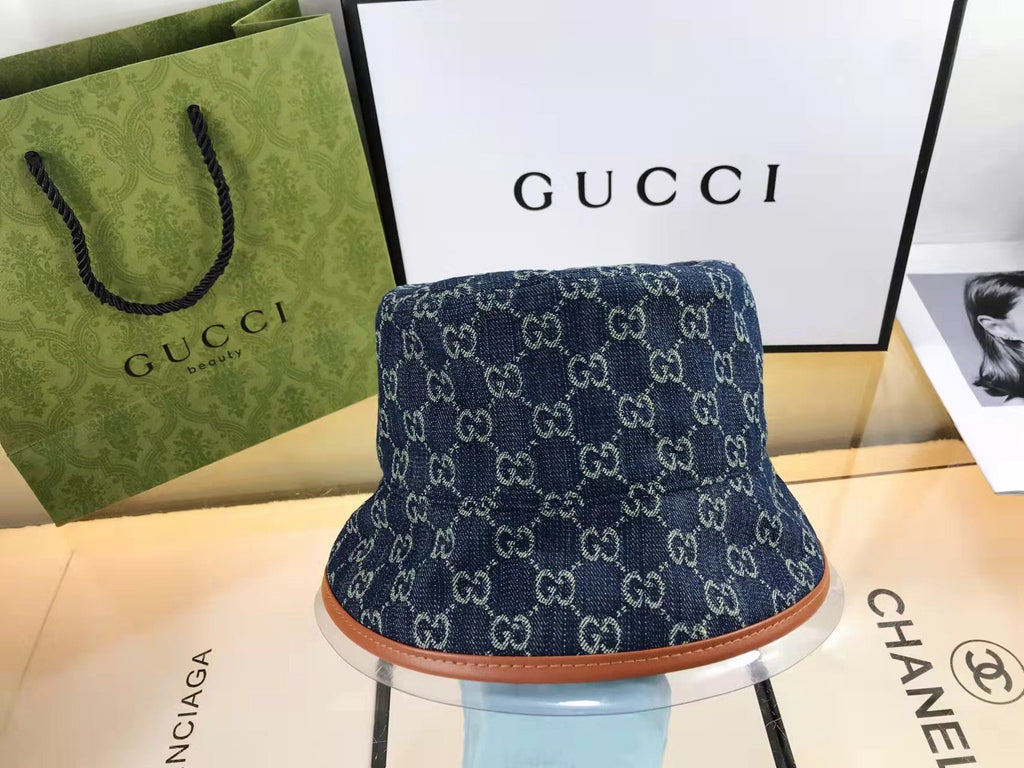 Gucci GG Monogram Premium Denim Bucket Hat for Men & Women - Serene