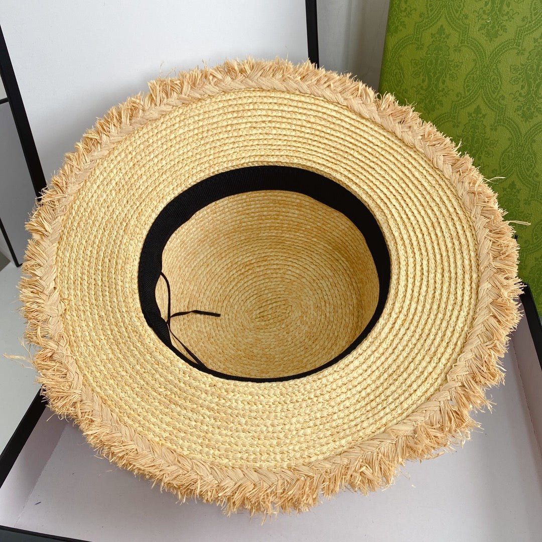 Gucci GG Raffia Frayed Edge Straw Sun Hat for Women | Luxury Designer Beach Hat - Serene