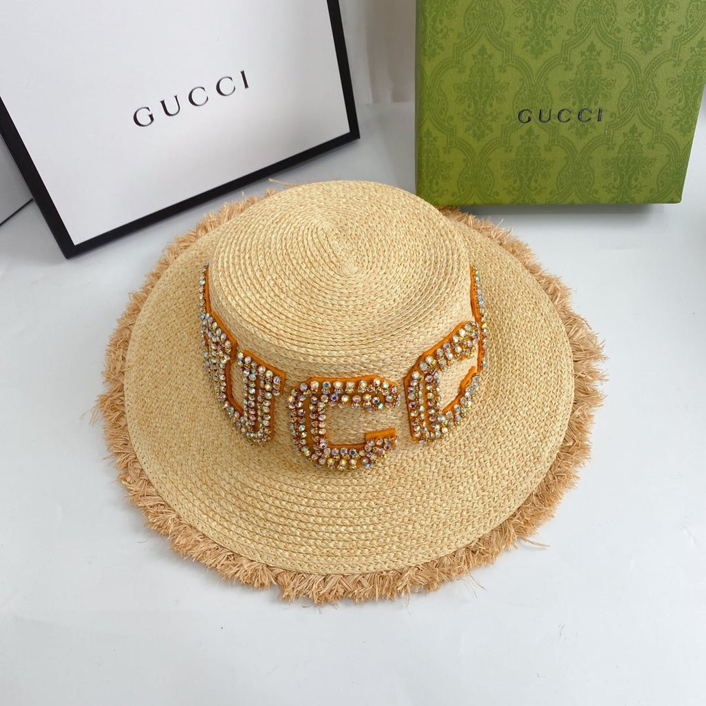 Gucci GG Raffia Frayed Edge Straw Sun Hat for Women | Luxury Designer Beach Hat - Serene