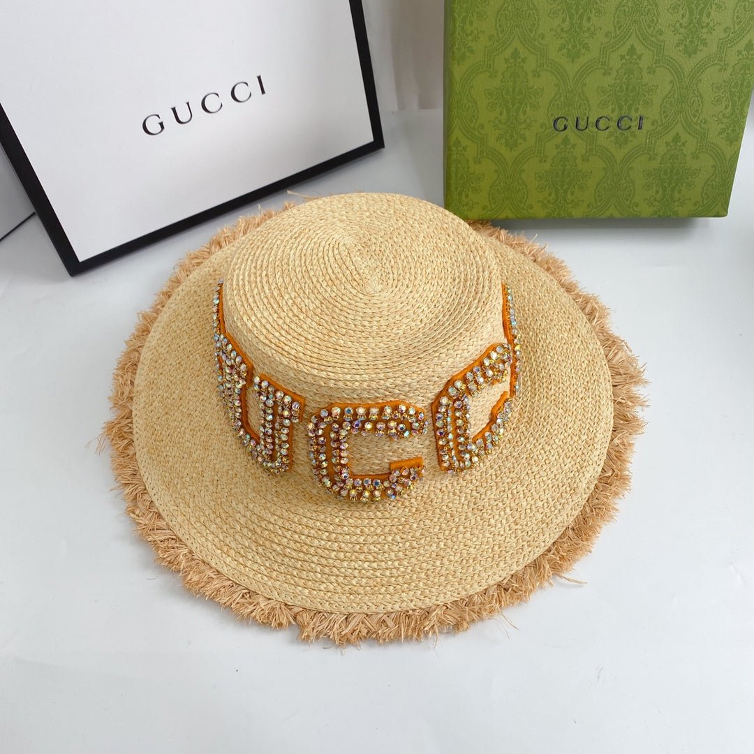 Gucci GG Raffia Frayed Edge Straw Sun Hat for Women | Luxury Designer Beach Hat - Serene