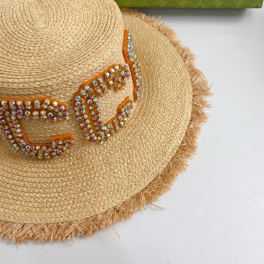 Gucci GG Raffia Frayed Edge Straw Sun Hat for Women | Luxury Designer Beach Hat - Serene