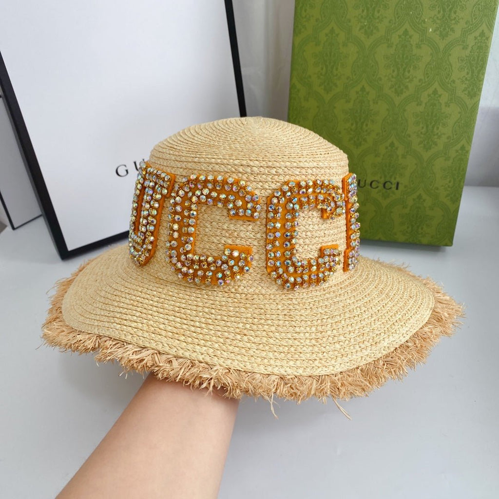 Gucci GG Raffia Frayed Edge Straw Sun Hat for Women | Luxury Designer Beach Hat - Serene